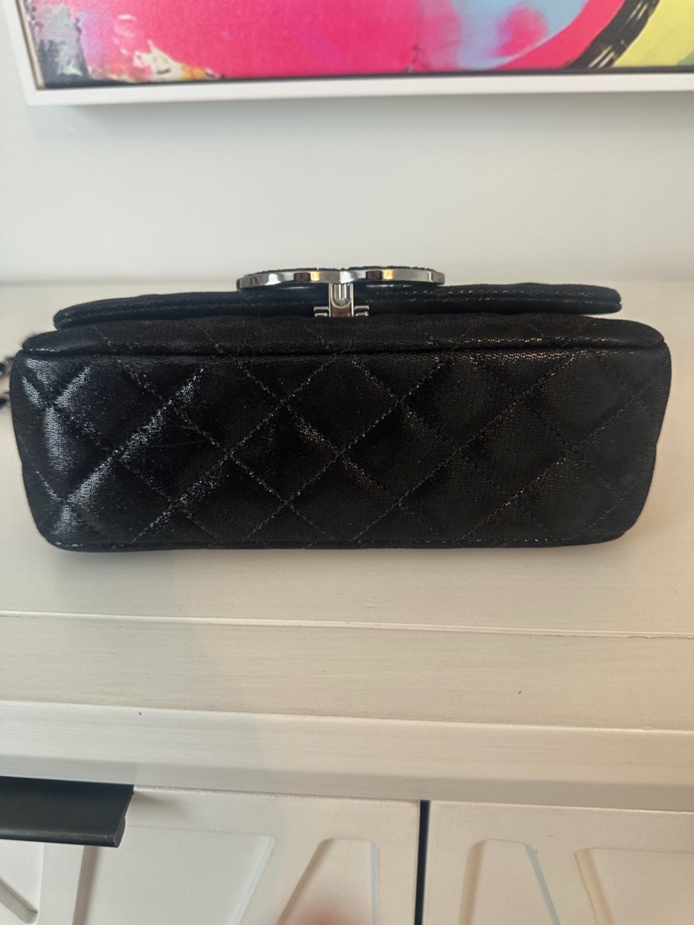 Chanel Quilted CC Crystal Black Leather Shoulder Bag with Chain Strap - Picture 14 of 16